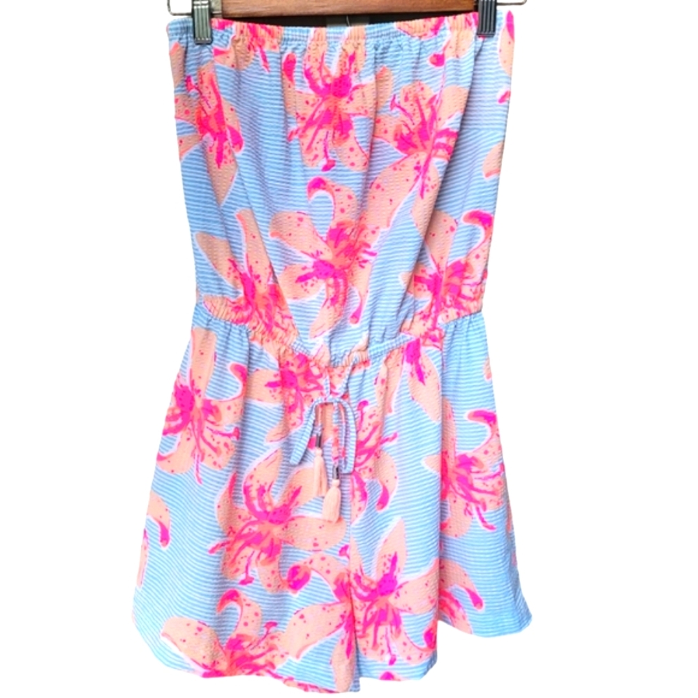 Chubbies The Beach Read Seersucker Romper Floral Striped Strapless Size S